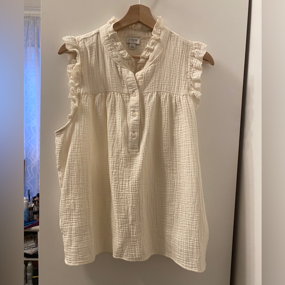 J. Crew Cream Ruffle Sleeveless Blouse